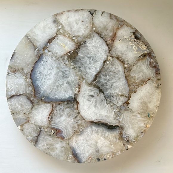 Agate + Quartz Stone Spinning Tray • Lazy Susan Turner Tray - Picture 1 of 11